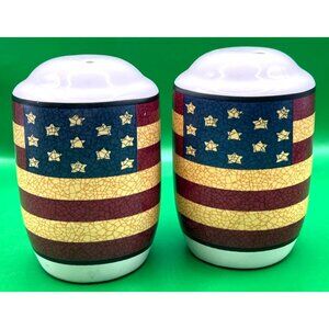 American Flag Ceramic Salt & Pepper Shaker Set Patriotic USA Independence Day